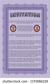 Violet Formal invitation template. Customizable, Easy to edit and change colors. With guilloche pattern. Money style design. 