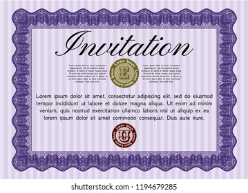 Violet Formal invitation template. Customizable, Easy to edit and change colors. Easy to print. Good design. 