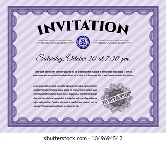 Violet Formal invitation template. Customizable, Easy to edit and change colors. With linear background. Beauty design. 