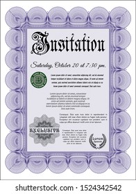 Violet Formal invitation template. Customizable, Easy to edit and change colors. With guilloche pattern. Cordial design. 