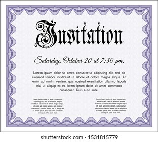 Violet Formal invitation template. Customizable, Easy to edit and change colors. With complex background. Money Pattern. 