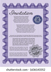 Violet Formal invitation template. Customizable, Easy to edit and change colors. With complex linear background. Retro design. 