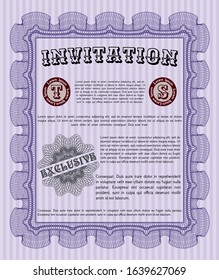 Violet Formal invitation template. Customizable, Easy to edit and change colors. With great quality guilloche pattern. Money Pattern. 