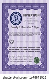 Violet Formal invitation template. Customizable, Easy to edit and change colors. With great quality guilloche pattern. Sophisticated design. 