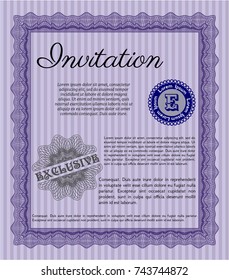 Violet Formal invitation template. Customizable, Easy to edit and change colors. With great quality guilloche pattern. Money Pattern design. 