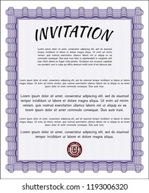 Violet Formal invitation template. Detailed. With complex background. Cordial design. 