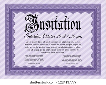 Violet Formal invitation template. Detailed. With complex linear background. Cordial design. 