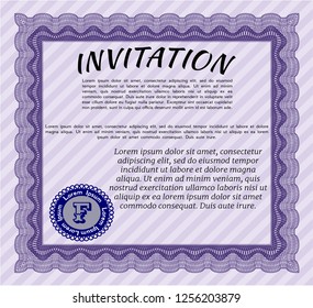 Violet Formal invitation template. Detailed. With great quality guilloche pattern. Excellent design. 
