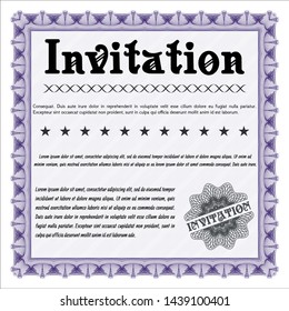 Violet Formal invitation template. Detailed. With background. Beauty design. 