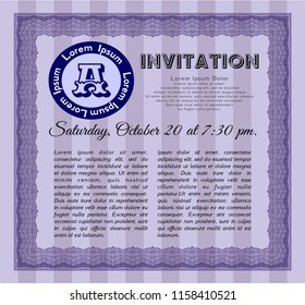 Violet Formal invitation template. Easy to print. Detailed. Money Pattern design. 