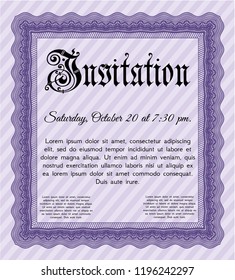 Violet Formal invitation template. Easy to print. Vector illustration. Perfect design. 