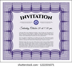 Violet Formal invitation template. Easy to print. Detailed. Cordial design. 