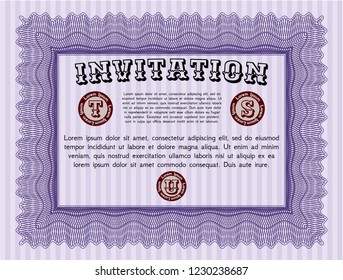 Violet Formal invitation template. Easy to print. Detailed. Good design. 