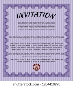 Violet Formal invitation template. Easy to print. Vector illustration. Lovely design. 