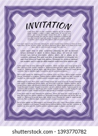 Violet Formal invitation template. Easy to print. Money Pattern design. Vector illustration. 