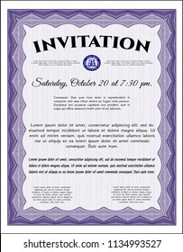 Violet Formal invitation template. Elegant design. With great quality guilloche pattern. Detailed. 
