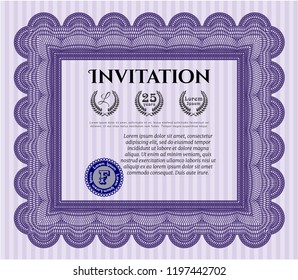 Violet Formal invitation template. Elegant design. Vector illustration. With great quality guilloche pattern. 