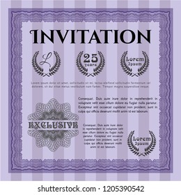 Violet Formal invitation template. Elegant design. Vector illustration. With linear background. 