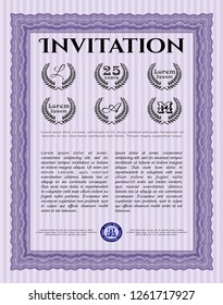 Violet Formal invitation template. Elegant design. Customizable, Easy to edit and change colors. With guilloche pattern. 