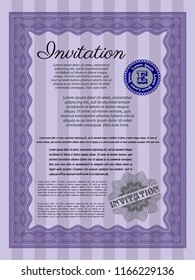 Violet Formal invitation template. Excellent design. Customizable, Easy to edit and change colors. With complex background. 