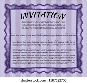 Violet Formal invitation template. Excellent design. With guilloche pattern. Detailed. 