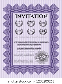 Violet Formal invitation template. Excellent design. With complex linear background. Vector illustration. 