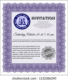 Violet Formal invitation template. Good design. With complex linear background. Detailed. 