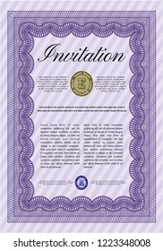 Violet Formal invitation template. Good design. With great quality guilloche pattern. Customizable, Easy to edit and change colors. 