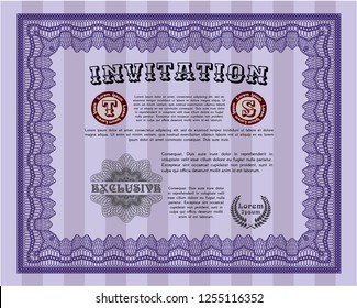 Violet Formal invitation template. Good design. Customizable, Easy to edit and change colors. With complex linear background. 