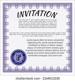 Violet Formal invitation template. Good design. Detailed. With guilloche pattern. 