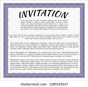 Violet Formal invitation template. Good design. With guilloche pattern and background. Vector illustration. 