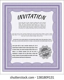Violet Formal invitation template. Good design. Easy to print. Vector illustration. 