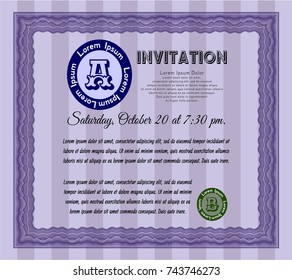 Violet Formal invitation template. Good design. Vector illustration. Printer friendly. 