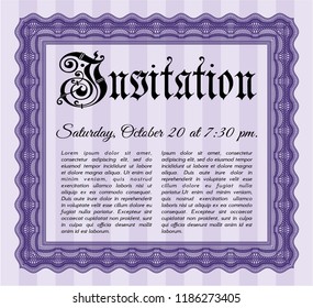 Violet Formal invitation template. With great quality guilloche pattern. Detailed. Money style design. 