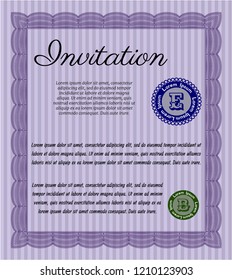 Violet Formal invitation template. With great quality guilloche pattern. Detailed. Elegant design. 
