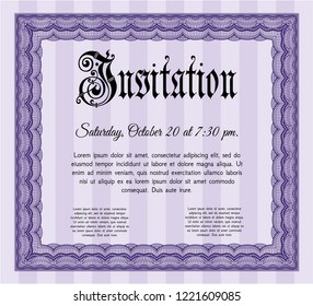 Violet Formal invitation template. With great quality guilloche pattern. Detailed. Good design. 