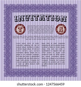 Violet Formal invitation template. With great quality guilloche pattern. Money Pattern design. Customizable, Easy to edit and change colors. 