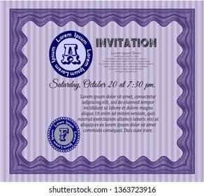 Violet Formal invitation template. With great quality guilloche pattern. Customizable, Easy to edit and change colors. Lovely design. 