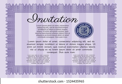 Violet Formal invitation template. With great quality guilloche pattern. Superior design. Customizable, Easy to edit and change colors. 