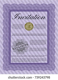 Violet Formal invitation template. With great quality guilloche pattern. Money design. Customizable, Easy to edit and change colors. 