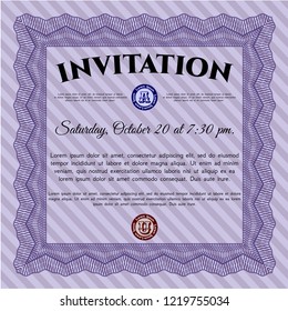 Violet Formal invitation template. With guilloche pattern and background. Money Pattern. Vector illustration. 