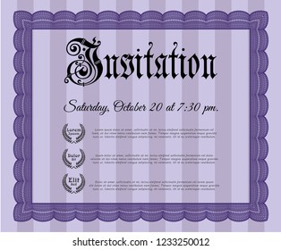 Violet Formal invitation template. With guilloche pattern. Sophisticated design. Detailed. 