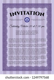 Violet Formal invitation template. With guilloche pattern. Excellent design. Customizable, Easy to edit and change colors. 