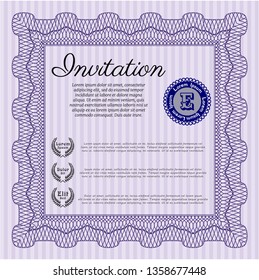 Violet Formal invitation template. With guilloche pattern. Detailed. Artistry design. 