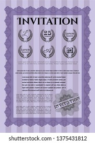 Violet Formal invitation template. With guilloche pattern. Elegant design. Detailed. 