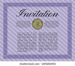 Violet Formal invitation template. With guilloche pattern and background. Customizable, Easy to edit and change colors. Money design. 