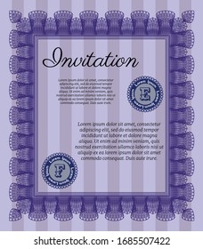 Violet Formal invitation template. With guilloche pattern. Perfect design. Vector illustration. 