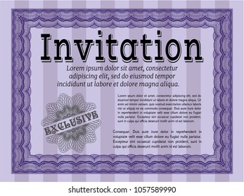 Violet Formal invitation template. With linear background. Money design. Vector illustration. 