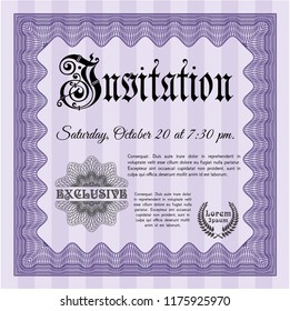 Violet Formal invitation template. With linear background. Perfect design. Detailed. 