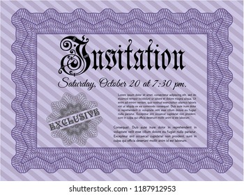 Violet Formal invitation template. With linear background. Retro design. Vector illustration. 